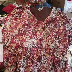Elegant Floral Blouse in Burgundy and Yellow